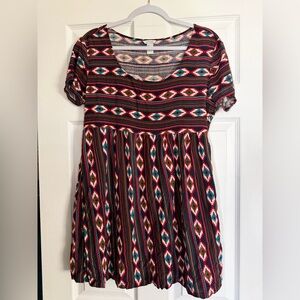 Forever 21 Tribal Scoop Neck Dress - Teal, Burgundy, Black